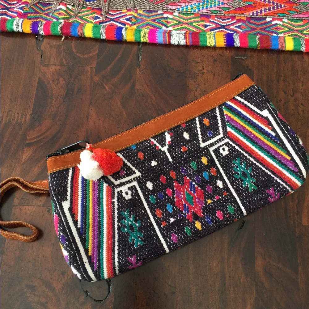 Huipil clutch wristlet nena bag purse pompom